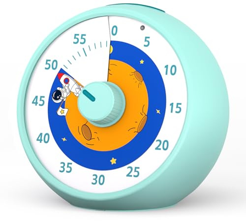 Temporizador Visual para niños: cronómetro de 60 Minutos para Aula, Oficina y Cocina. Herramienta de gestión del Tiempo con Funcionamiento silente, método Pomodoro y diseño arcoíris (Planeta Azul)
