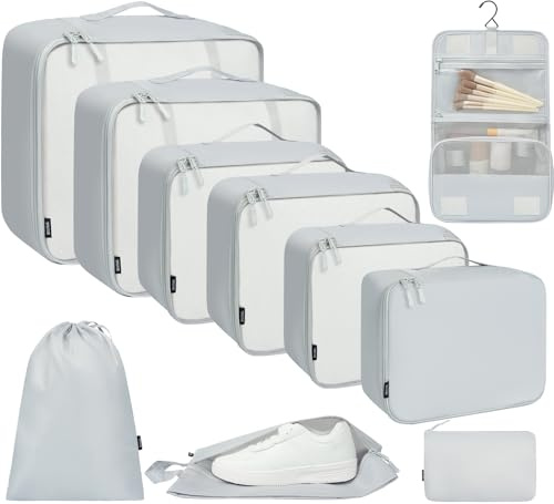 BAGAIL 10er-Set Packwürfel in verschiedenen Größen Packorganizer für Reisezubehör Handgepäck Koffer – Hellgrau