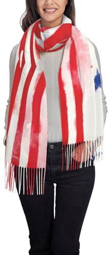 FJQWKLF Winterschal – Amerikanische Flagge und Sterne, lange Schals für Damen, warmer Schal mit Quaste, Stola für Damen