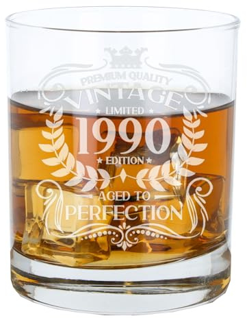 Always Looking Good 36th Birthday Gift for Men Vintage 1990 Aged to Perfection Engraved Whiskey Glass Present for 36 Year Old Etched Whisky Bourbon Scotch Lowball Tumbler Glasses