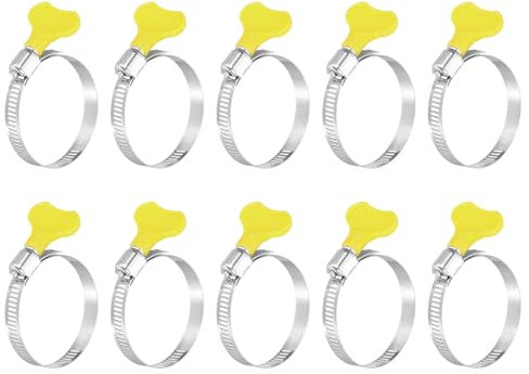 sourcing map 10Pcs Stainless Steel Hose Clamps Worm Gear Hose Clamp, 27-51mm(1-1/16 to 2) Adjustable Thumb Screw Key Type Clamps Fuel Line Clamps 8mm Bandwidth for Plumbing, Yellow