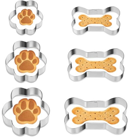 TIESOME Juego de 6 cortadores de galletas de hueso de perro, 3 tamaños, moldes de galletas de acero inoxidable para fiestas temáticas, golosinas y horneado casero