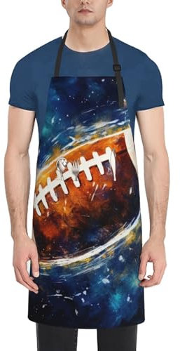 Galaxy Space American Football bedruckte wasserdichte Latzschürze mit Tasche, lange Grillschürze für Erwachsene, verstellbare Küchenschürze für Küche, Garten, für Koch, Männer und Frauen, Schwarz ,