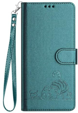 SEAHAI Funda para Motorola Moto G14, Patrón Lindo Gato en Relieve Carcasa de Cuero, Billetera Cubierta con Suporte/Ranura para Tarjeta/Cierre Magnético/Bloqueo RFID, Verde Oscuro