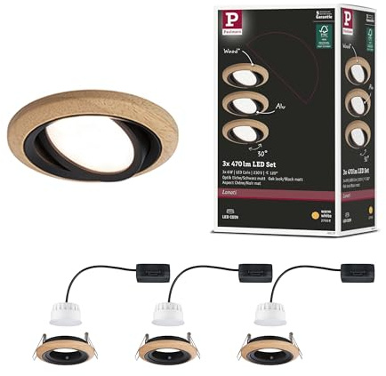 Paulmann 92237 EBL Set Lanati Coin schwenkbar LED 3x6W 470lm 230V Holz schwarz matt
