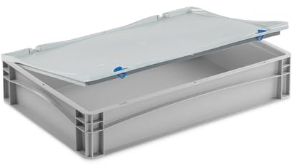 DIE BOX FABRIK Stabile Aufbewahrungsbox mit Deckel stapelbare Plastikbox Kunststoffbox Kiste in 12 Größen für Anwendungen wie Haushalt, Lager, Transport oder Industrie (60x40x13 cm)