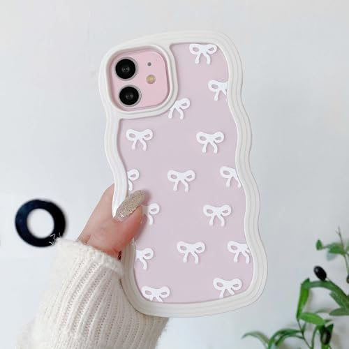 QLTYPRI Rosettfodral för iPhone 11, Klart Qulligt Telefonfodral med Rosett och Lockigt Vagigt, Mjukt TPU Fodral med Stötsäkert Skyddande Skalför Kvinnor Flickor - Vitt