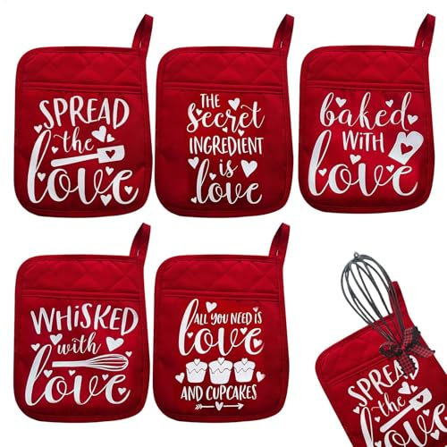 Set di 5 presine per San, a forma di cuore, da cucina per San