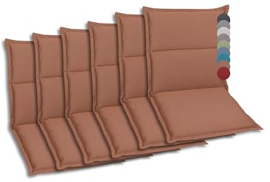 GO-DE Textil Bequeme und attraktive Polsterauflagen für Hochlehner-, Mittellehner- und Niederlehner-Gartenstühle (6er-Set, Uni Braun, Niederlehner)