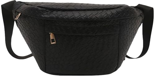 AYNKH Fashion Bum Bag Tasche gewebt mit verstellbarem Schultergurt, Tasche aus Leder mit großem Fach mit glattem Reißverschluss, leicht, wasserdicht, modisch, Reisen, Jogging Party, Schwarz , one size
