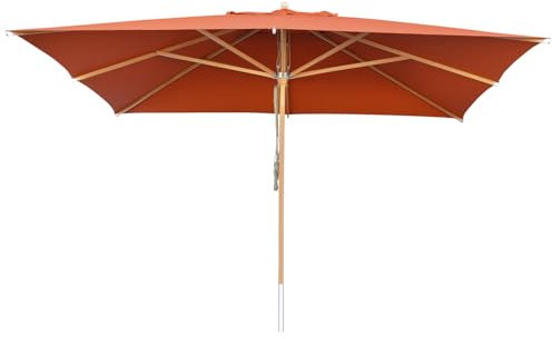 anndora Sonnenschirm 4x4m rechteckig Buche FSC zertifiziert - Gartenschirm mit Holzgestänge - hochwertiger Olefin Stoff - Terrakotta