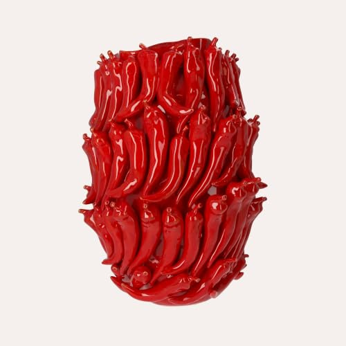 KEYHOMESTORE | Rote Keramikvase mit Chilischoten-Dekor, elegante Dekoration für Innenräume und Tisch, Vase aus hochwertiger Keramik - Made in Italy