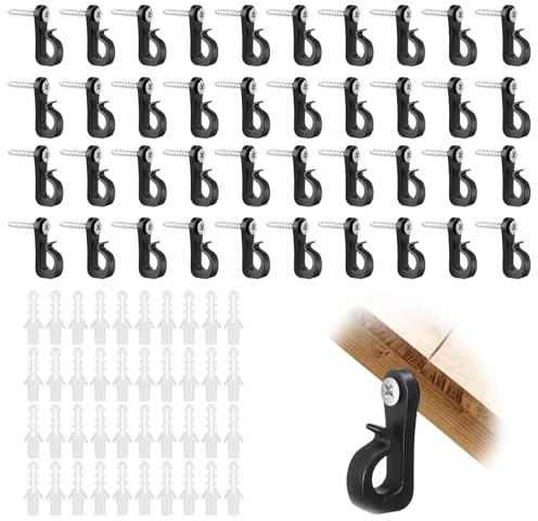Wisesurf 40Pcs Q-Hanger Screw in Hooks, Christmas Lights Hooks Heavy Duty Cable Clip for Outdoor String Lights Clips Fence Potted Plants Hanging String Fairy Lights Patio