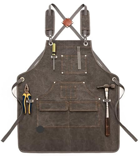 EKalgretrA Arbeitsschürze Herren Mode Leinwand Baumwolle Kochen Unisex Küche Barista Schürze for Frau Männer Chef Leder Kellner Cafe Shop BBQ Friseur Uniform(Super Thick canvas-01)