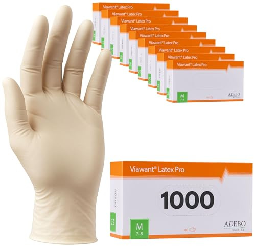 Latexhandschuhe 1000 Stück | M | Puderfreie Latex Handschuhe Weiß | Texturiert, reißfest & elastisch | Untersuchungshandschuhe Einweg für Pflege & Kosmetik | Gr. XS, S, M, L, XL