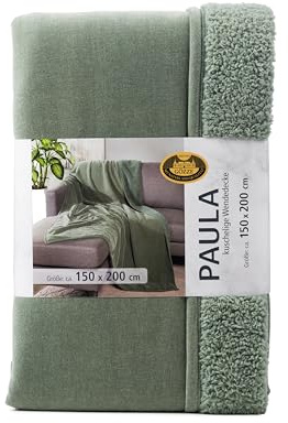 Gözze - Chenille Wohndecke Paula, Luxuriöse Kuscheldecke mit weicher Rückseite, 100% Polyester-Mikrofaser, 150 x 200 cm - Salbei