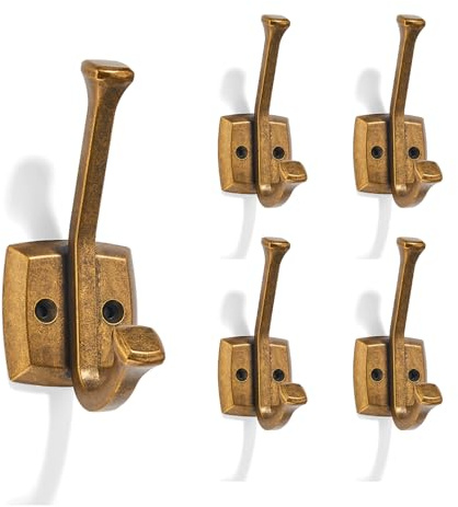CABDM 5 Pack Antique Brass Coat Hooks Strong Load-Bearing Hooks, Suitable for Behind Doors/bathrooms/wardrobes/foyers/bedrooms/Shops/Hotel Coat Hooks