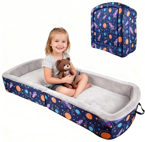 TDKDHoming Portable Toddler Travel Bed Foldable Toddler Bed with Washable Cover Toddler Floor Beds for Home,Travel & Camping, Soft Foam Kids Cots for Sleeping, for Kids Aged 18M+, No Assembly, Blue