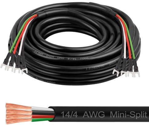MOOKEERF 14/4 AWG Mini-Split Cable - 10FT 14 AWG 4 Conductor Control Cable 300V Stranded Oxygen-Free Pure Copper Wire for Mini Split Air Conditioner,Heat Pump,HVAC Systems and Speaker Systems