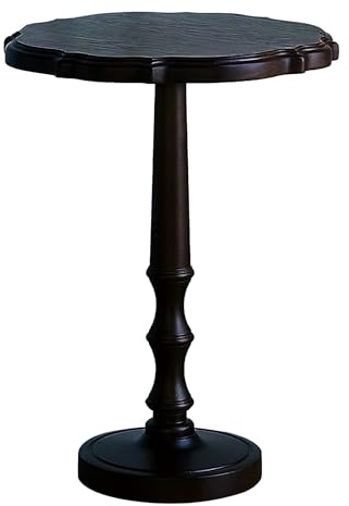Solid Wood Small Round Coffee Table Retro Side Tables Tension and Mortise Construction Couch End Table (Black)