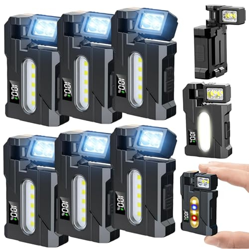 Lampe de poche G5 EDC 1200 lumens, 6 pièces super lumineuses 7 modes mini G5 EDC de poche plates rechargeables, petite lumière LED portable double avec clip, torches magnétiques rotatives pour camping