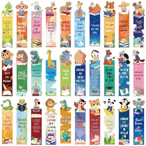 Miaherry 30 Stück Lesezeichen Tiere, Mit Sprüchen über das Lesen, Kleine Geschenke Mitgebsel für Buchliebhaber Freunde, Ideal für Alltag und Bücherpflege