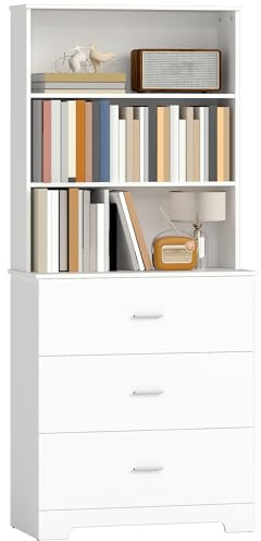 HOMCOM Estantería para Libros de 6 Niveles, Librería con 3 Cajones, 3 Estantes Abiertos, Armario Alto para Salón, Estudio, Oficina, 79x39,5x182,2 cm, Blanco