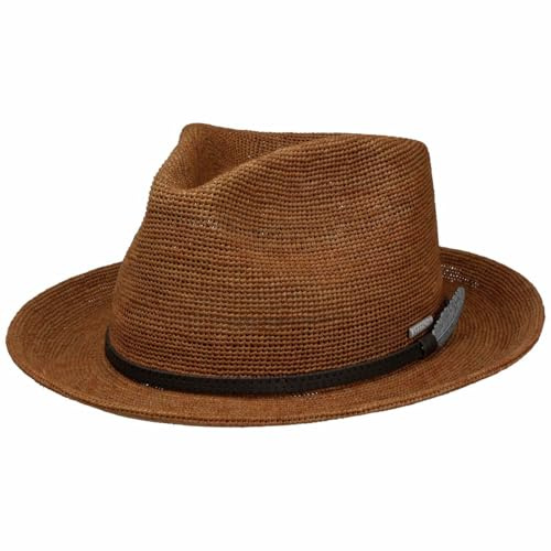 Stetson Daleport Fedora Crochet Raffia Straw Hat Leather Band Unisex Spring Summer