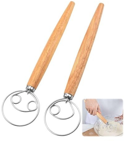 YEDPGUE Batidor de Masa Danés 2 Piezas, Acero Inoxidable 430 Antioxido, Diseño de Anillos Sencillo y Doble, Batidora Manual 33×8cm para Pan, Pizza, Pasteles y Cocina