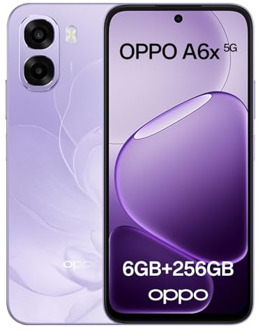 OPPO A6x 5G Smartphone Android Sbloccato, 6+256GB, Display Ultra Luminoso 6.75 120Hz, Fotocamera Ultra-Chiara 50MP, Batteria 6100mAh, MediaTek Dimensity 6300, Resistenza all'Acqua IP64, Violet Purple
