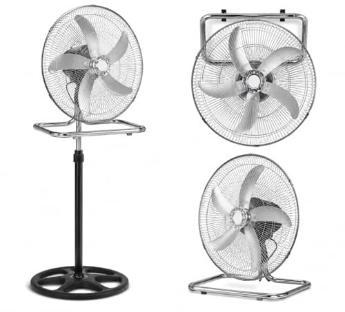 A.M.C. Ventilatore Manila 3 in 1 con Pale in Acciaio, Utilizzabile a Piantana Indipendente, Muro e Parete, Tavolo da Appoggio, Flusso d'Aria Potente, 3 Velocità Selezionabili, Silenzioso