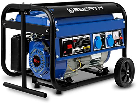 EBERTH Generador de emergencia 2200 vatios con chasis, motor de gasolina de 5,5 CV, 4 tiempos, 1 fase, 2x 230V, 1x 12V, regulador automático de tensión AVR, desconexión por bajo nivel de aceite
