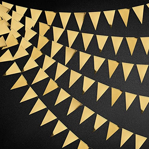 Pink Blume 40 Ft Golddreieck Flaggen Banner doppelseitig metallisches Papier Wimpel Stamin Girlande für Hochzeit Baby Bridal Shower Geburtstag Junggesellinnenabschied Jahrestag Party Zubehör
