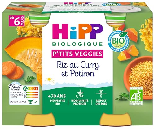HiPP - P'tits Veggies - Riz au Curry et Potiron - Pots - 2x190 g - BIOLOGIQUE