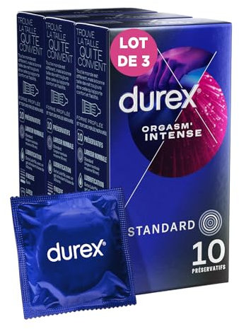 Durex 3x Intense Orgasmic Kondome gerippt & genoppt stimulierendem Gel 10er Pack