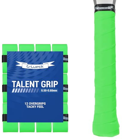 G-Lueck 12 Tennis Overgrips Talent Grip Alta aderenza | 0,50 – 0,60 mm di Spessore | per Racchette da Badminton da Squash e Golf con Nastro Adesivo di Chiusura (Verde)