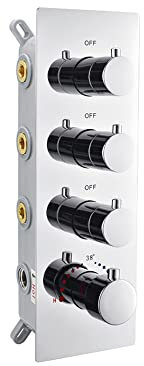 3 Function Push Button Thermostatic Shower Mixer Valve Brass Concealed Rough-In Diverter Control for Shower Head(Chrome)