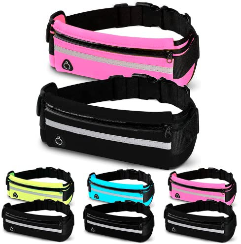 CREADY® Pack 2 Riñonera Running para Hombre y Mujer, Ajustable y Reflectante para Correr, Accesorios Deporte, 2x1 Riñonera Movil Colores Rosa y Negro (Rosa)