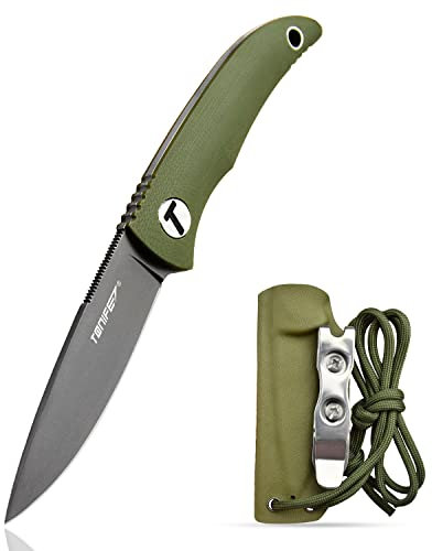 TONIFE Nova Full Tang Coltello da Caccia campeggio a Lama Fissa 6,8cm con Guaina Kydex Regolabile Facile Portabile con Cordino in Paracord per Outdoor, Sopravvivenza e Bushcraft（Verde）