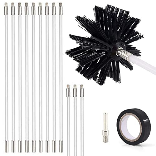 2.4/3.6/4.9/6 Mètres Kit De Ramonage Poêle À Pellet, Outil De Ramonage Conduits Gainés 6/9/12/15 Cannes De Ramonage du Poêle À Granulés Flexible Outil Nettoyage Brosses pour Cheminées,12 Rods