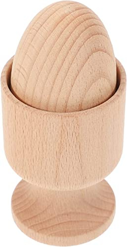LATRAT Uovo di Legno con Tazza Supporto per Uova in Legno Non Finito per Materiale Educativo per Bambini Piccoli