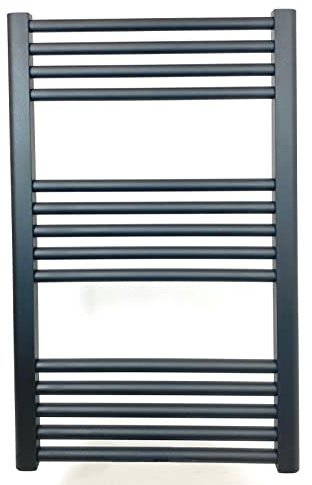 Greened House Anthracite Heated Towel Rail 400mm W x 800mm H Flat Central Heating Wall Mounted Towel Radiator (400mm W x 800mm H Flat)