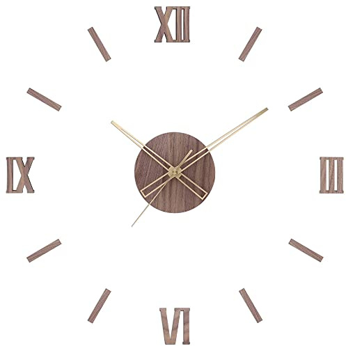 PRIM Veneer DIY Holz Wanduhr Made in EU - 3D Ziffern, ∅ von 600 bis 1000 mm, XXL Wand-Deko für Küche, Schlafzimmer (Dunkles Holz/Remus)