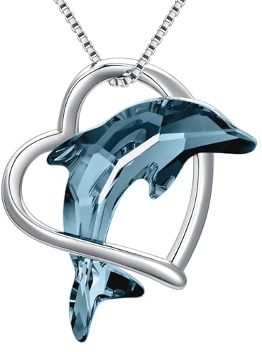 Flpruy Delfin Kette Damen 925 Sterling Silber Delfin-Anhänger Schmuck, Delfin Geschenke Ozean Strand Thema Geburtstagsgeschenk für sie Mama Frau Freunde Kristall Halskette für Frauen