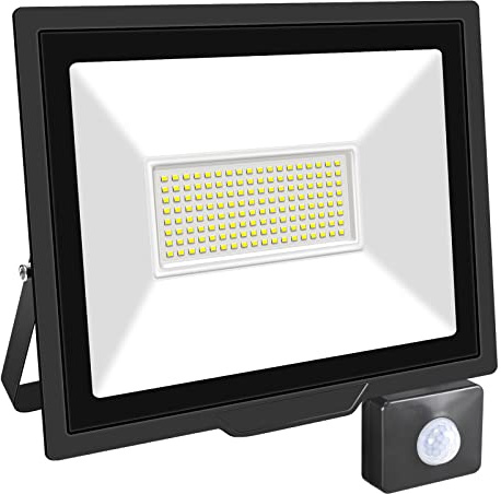 RIGIDON 100W 10000LM Floodlight Outdoor Motion Sensor, White Security Light | 6000K Daylight, PIR, Super Bright, IP66 Waterproof, Garden Wall Flood light for Garage, Yard, Sports Ground, Patio