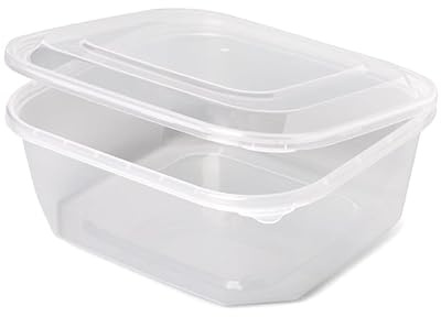 60 unidades Envases Plastico Desechables Polipropileno para Comida 1.000 c.c - Envases Bisagra Reciclable Reutilizable Alimentos - Envases Tarrinas Plástico con Tapa Apto para Microondas - Sin BPA