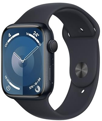 Apple Watch Series 9 (45 mm GPS) Smartwatch avec boîtier Aluminium et Bracelet Sport Minuit (S/M). Suivi de l’activité Physique, apps Oxygène sanguin et ECG, écran Retina Toujours activé