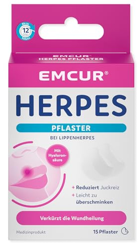 Emcur transparente Herpespflaster zum Schutz bei Lippenherpes, 15 Stück | Unauffällige Anwendung an der betroffenen Lippenpartie, 15 transparente Pflaster mit praktischem Applikator
