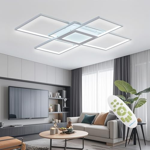SXLXQM LED Deckenleuchte Dimmbar Fernbedienung Modern Deckenlampe Groß Rechteckig Wohnzimmerlampe 118W Geometrisch Wandlampe Multifunktional Deckenbeleuchtung für Schlafzimmer Wohnzimmer Büro