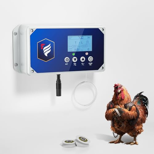 Krovtoy Automatische Hühnerstalltür Hühnerklappe Chicken-Door mit Lichtsensor Fernbedienungen, LED Display für Sichere Hühneraufzucht（Tür Nicht enthalten）